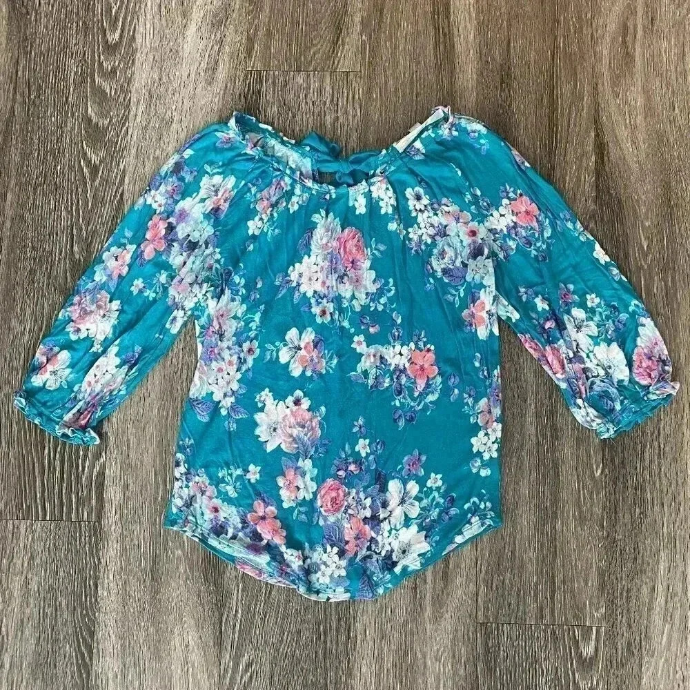 Womens LC Lauren Conrad Green Floral Blouse - S
